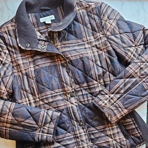 Coldwater Creek Brown Plaid Quilted Plaid Puffer Jacket Petite S